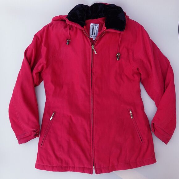 Vintage JNY Jones New York Jacket Women's S Red Removable Hood Full Zip 90s - Picture 3 of 15